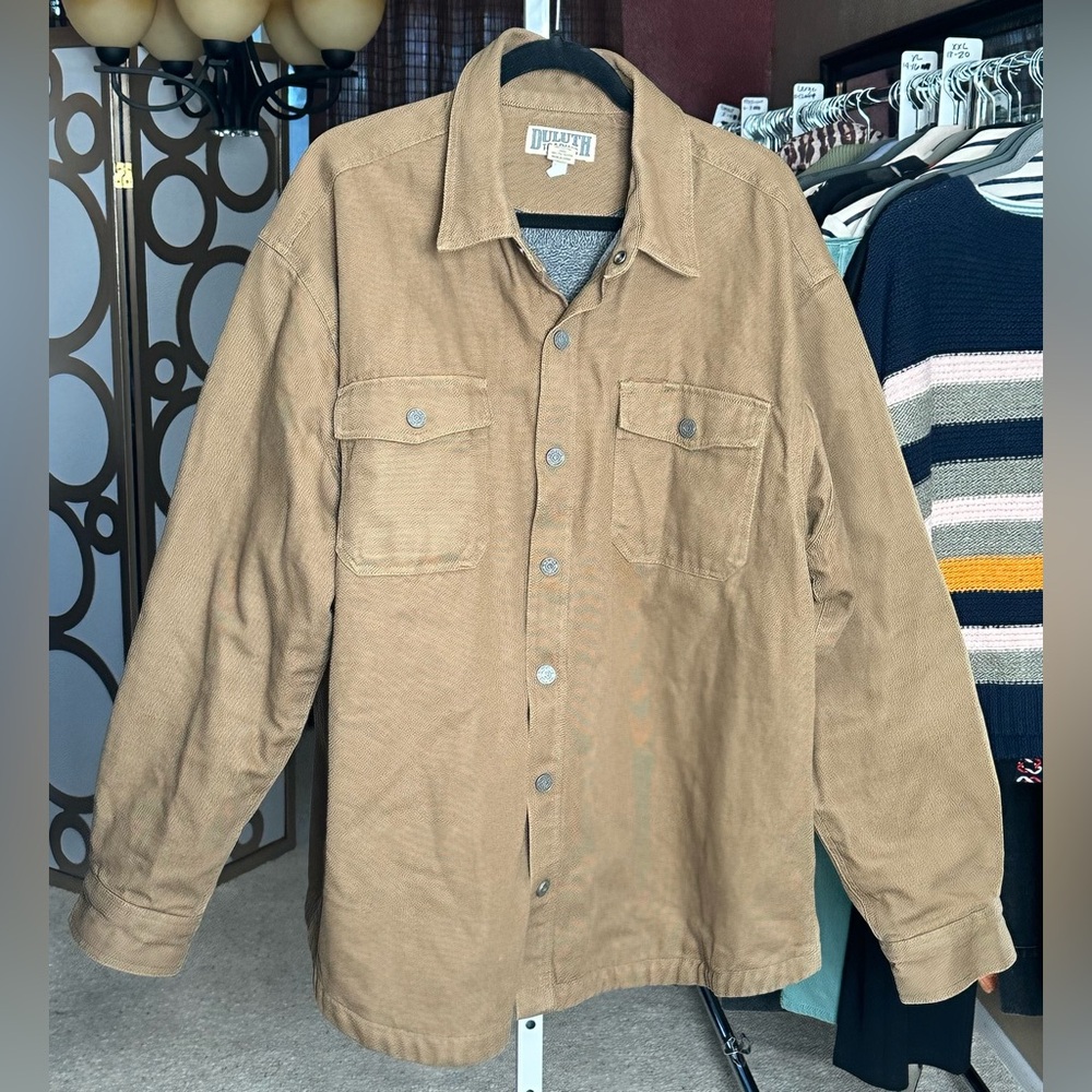 Duluth Trading Co Men’s XL Lined Canvas Work Jacket Snap Front Brown